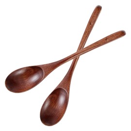 Qianyu 2 PCS 9 Inch Long Wooden Honey Spoons Handle Spoons Coffee Spoon Teaspoon Honey Stirring Spoon Cocktail Accessories for Kitchen Eating Dessert Mixing (22.5cm)
