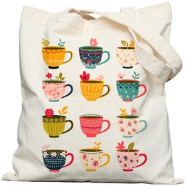 bafayago Coffee Tote Bag Double-Sided Canvas Bag, Coffee Tea Canvas Tote Bags with Snap Closure and Inner Pocket for Work Shopping Travel Commutes