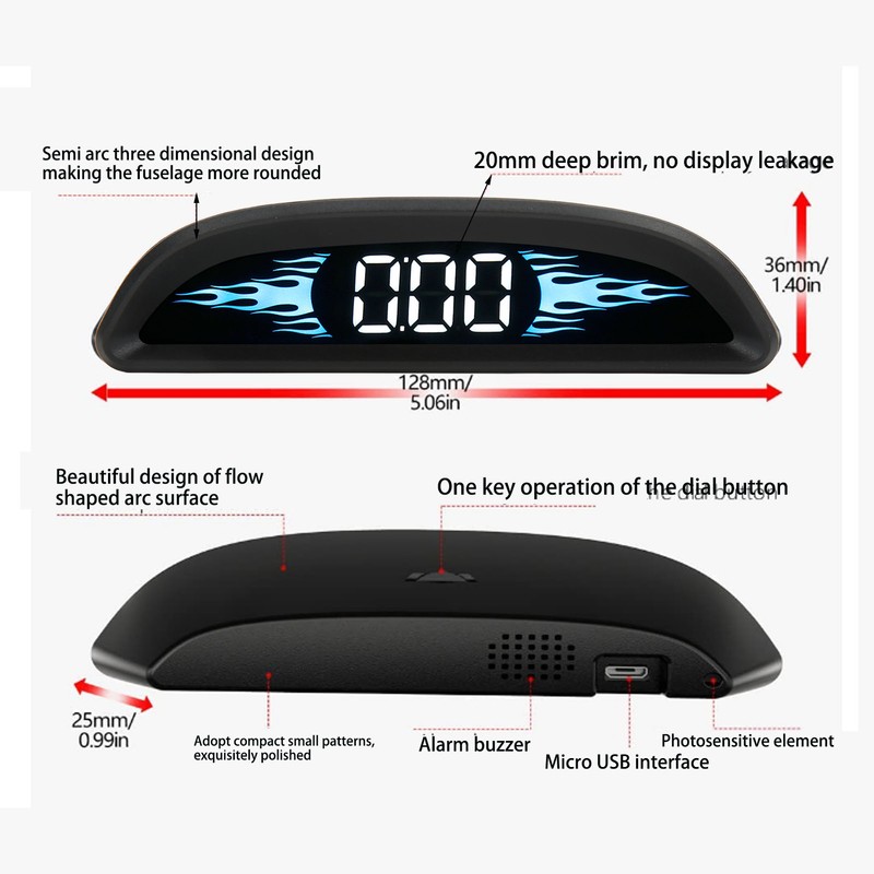Car HUD Display Digital Universal Windshield Screen Display with Mileage