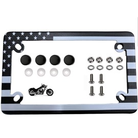 LFPartS American Flag Motorcycle Stainless Steel License Plate Frame (Black & White)