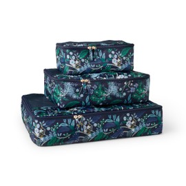 RIFLE PAPER CO. Packing Cube Set of 3 (Includes 3 Different Sizes and Laundry Bag, Travel Must Have Accessory, Stylized Pattern), Peacock
