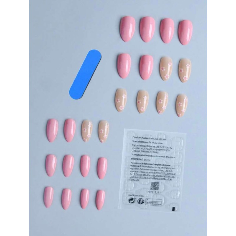 Pink Floral Press on Nails