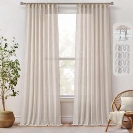 MIULEE Natural Linen Curtains 84 Inches Long 2 Panels, Pleated Tape Back Tab Soft Thick Linen Textured Window Drapes Pleat with Hooks Bedroom Living Room Light Filtering Neutral Farmhouse Cream Ivory