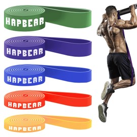 HAPBEAR Bandas de Asistencia para Dominadas - Juego de 5 Bandas de Resistencia para Ejercicio, Estiramiento, Fisioterapia y Entrenamiento - Incluye Guía y Bolsa de Transporte
