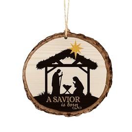 P. Graham Dunn A Savior is Born Nativity Scene Wood Tree Bark 4 inch Christmas Tree Ornament
