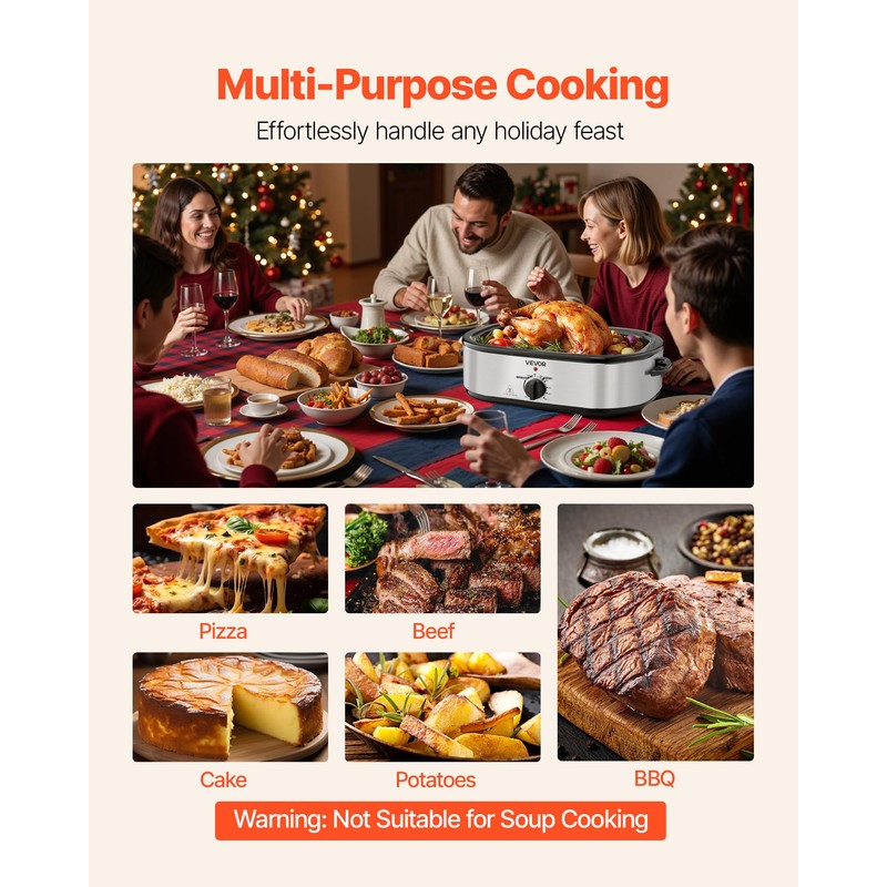 VEVOR Roaster Oven, 14QT Fast-Cooking Turkey Roaster, 150-450℉ Adjustable Temperature