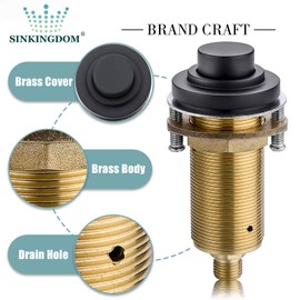 SINKINGDOM SinkTop Air Switch Kit (Long Full Brass Button) for Disposal, Dual Outlet, (Matte Black)