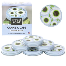 Orchard Road Decorative Canning Caps Fit Mason Jars-Wild Daisy Design, Pack of 6