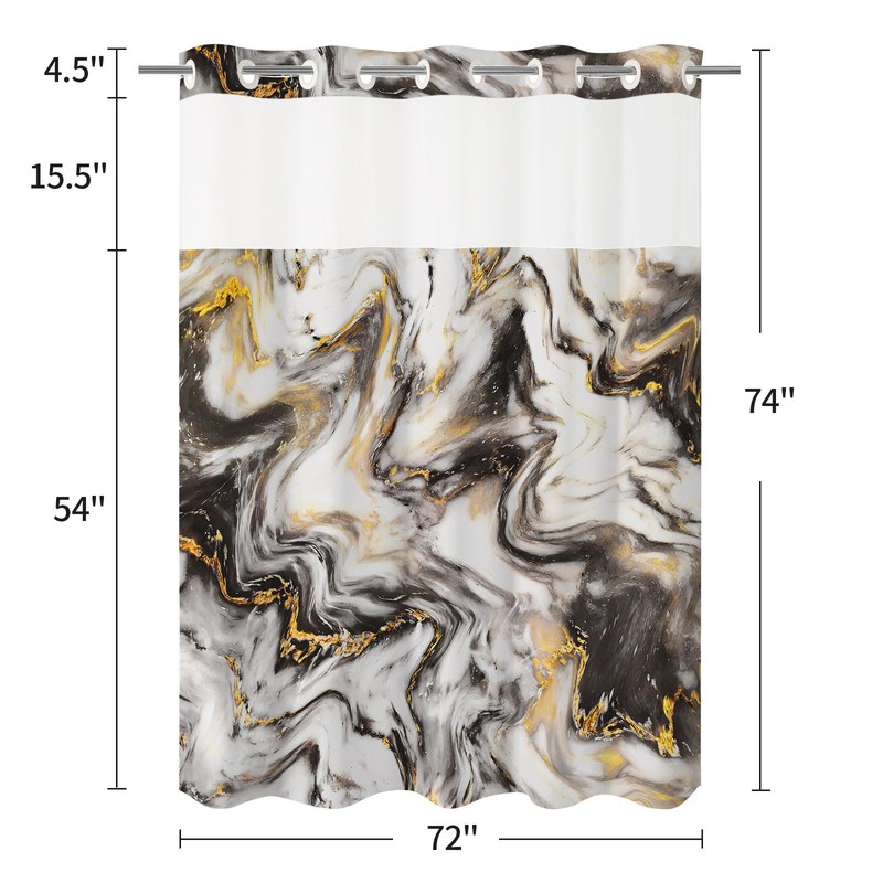 MitoVilla No Hooks Needed Marble Shower Curtain Set with Snap-in