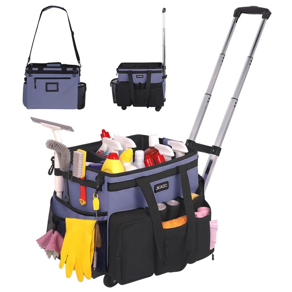 JKAOO Large Rolling Cleaning Caddy Bag with Detachable Trolley, Waterproof