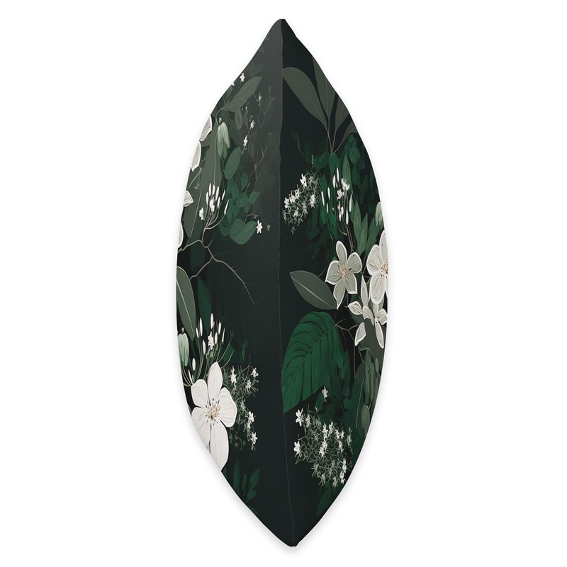 Dark Botanical Elegance – White Florals & Greenery Throw Pillow
