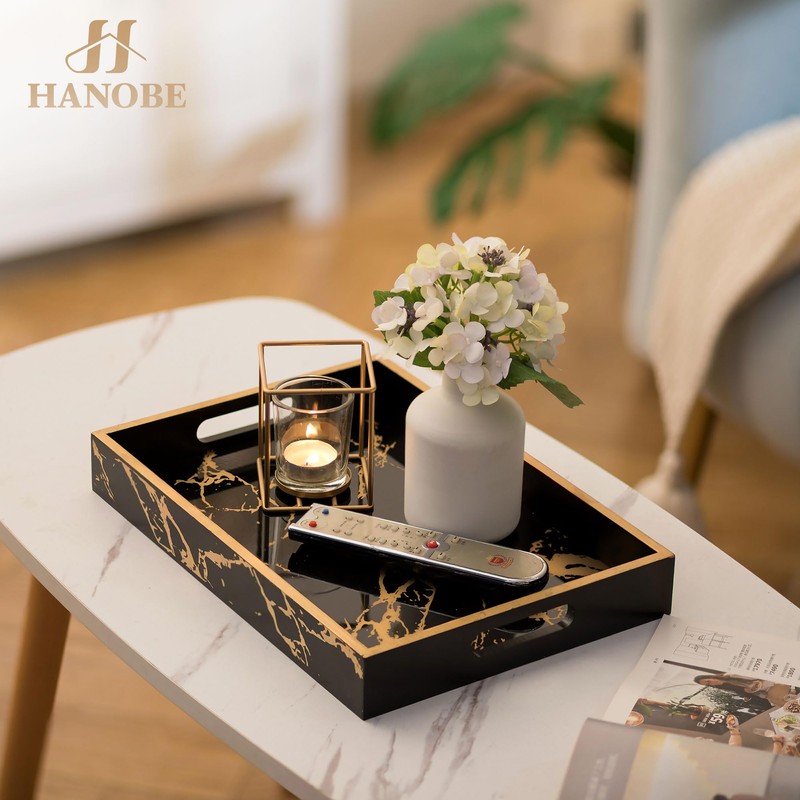 Hanobe Marble Black Decorative Tray: Serving Coffee Table Tray Decor