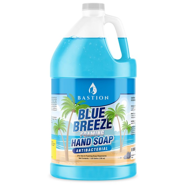 Bastion Blue Breeze Foaming Antimicrobial Hand Soap Refill 1 Gallon (128 oz) Refreshing Clean Scent Bulk Hand Wash-Made In The USA