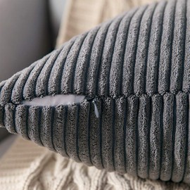 Miulee Pack of 2 Corduroy Throw Pillow Covers Soild Decorative Pillow Cases Soft Square Cushion for Couch Sofa Bedroom Car 12 x 20 Inch 30 x 50 Cm, Grey