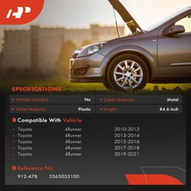 A-Premium Front Hood Latch Release Cable Without Handle Compatible with Toyota 4Runner 2010-2021, 84.6 inch, Replace# 5363035100