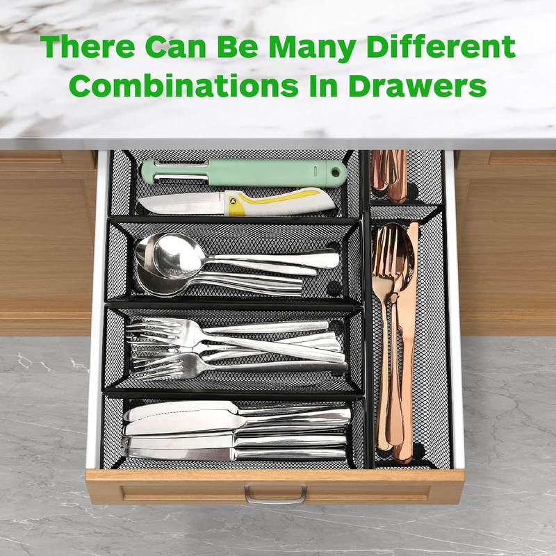 QIUKUN Silverware Drawer Organizer, Silverware Organizer for Drawer, Utensil Organizer