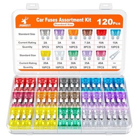 JOREST - Kit de 120 fusibles de repuesto para coche/RV/camión/motocicleta (2 amperios, 3 A, 5 A, 7.5 A, 10 A, 15 A, 20 A, 25 A, 30 A, 35 A, 40 A Fusibles de hoja estándar para automóviles