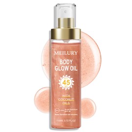 Body Glow Oil, SPF 45 Broad Spectrum, Sunscreen Body Oil with Rose Gold Mica, Moisturizing Coconut, Glow Moisturizer, Lightweight, Water Resistant, 3.72 fl oz(#02 ROSE)