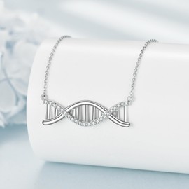 VONALA DNA Double Helix Chemistry Science Molecule Biology Necklace 925 Sterling Silver DNA Jewelry Packaged with Jewelry Box Gifts for Her Women
