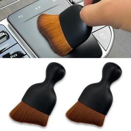 BEYPOVK 2PCS Car Interior Detailing Brush, Auto Soft Bristles Dust Brush Curved Brushes, Automotive Interior Cleaning Tool for Cleaning Panels, Air Vent, Leather, Scratch Free (Brown)
