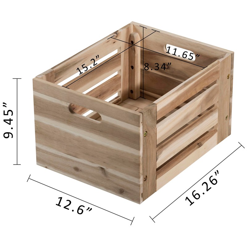 eHemco Large Solid Wood Storage Crates, Unfinished, Set of 2