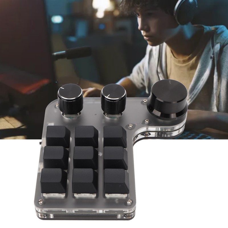 Programmable Macro Keyboard 9 Keys 3 Knobs USB Bluetooth Connection