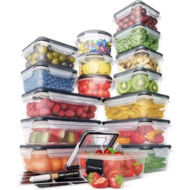 Chef's Path 32 Piece Airtight Food Storage Containers with Easy Snap Lids, 16 Containers and Lids, Stackable Kitchen and Pantry Canisters for Meal Prep and Food Storage - Transparent
