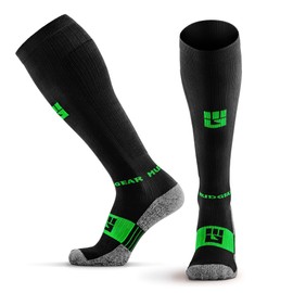 MudGear Compression Socks for Trail Running, Recovery, Travel, and Outdoor Adventures – Graduated, Durable, Moisture-Wicking, Boot Height, Medium, Black/Green