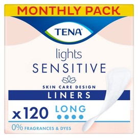 TENA TENA Lights Long Liner, 120 Incontinence Liners for Women with Sensitive Skin, Breathable and Unscented Liner for Light Bladder Weakness and Incontinence, 20 Count (Pack of 6)