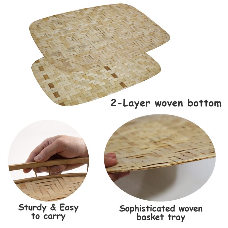 PEMAR Set of 6 Bamboo Wicker Serving Trays for Foods