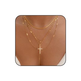 RLHRNDE Layered Cross Necklace for Women Dainty 14K Gold Plated Stack Simple CZ Diamond Cross Pendant Necklaces Faith Jewelry Religious Minimalist Gift, Medium, Metal, Cubic Zirconia