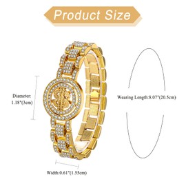 OIDEA Women's Bracelet US Dollar Glitter Rhinestone: Gold Links Link Bracelet with Glitter Rhinestone Anxiety Relief Fidget Bracelet Rotating US Dollar Sign Spinner Bangle Wrist Gift for Women