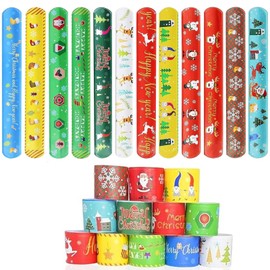 Slap Bracelets, Pack of 24/36/48 Christmas Snap Bracelets, Christmas Slap Bracelets, Colourful Snap Bracelets, Christmas Snap Bracelets, Slap Bracelet for Christmas, Birthday Gifts, Party Bags,