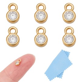 UNICRAFTALE 6Pcs 925 Sterling Silver Crystal Birthstone Charms Golden Flat Round Glass Rhinestone Charms Drop Pendant Birthstones Pendants for Earrings Bracelet Necklace Jewelry Making