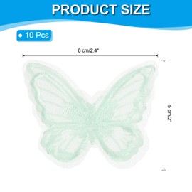 PATIKIL 10Pcs Embroidery Lace Butterfly Applique, 2"x2.4"Butterfly Sew Iron On Patch with Double Layer Organza Appliques for Clothing Wedding Dresses DIY Clothes Craft, Green