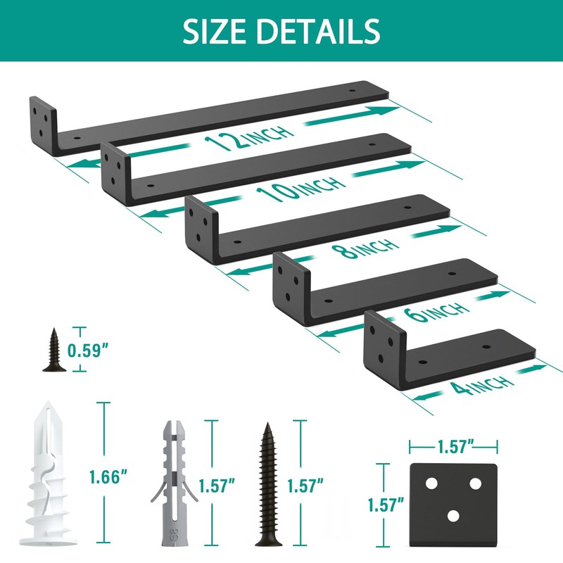 Goovilla Heavy Duty Floating Shelf Brackets 12 Inch for 2×4”