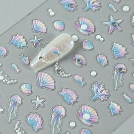 [Overseas] Bulgasari Parts Redanco New 5D Embossed Pearl Cubic Cubic Nail Sticker 3D Nail Sticker Xr-245 Free Size/Xr5d-2 40 (Shell Light + Crystal Diamond) 30ea