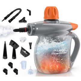 LABIGO Steam Cleaner, Pressurized Handheld 13pcs Multi-Purpose Natural Deep Cleaning Steamer, Portable Steamer for Cleaning Home, Grout, Kitchen, Car, Window, Upholstery, Bathroom and Clothes, Gray