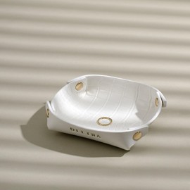 OLETHA Aesthetic Small Jewelry Tray - Travel Trinket Dish Ring Earring Holder - White, Set of 2