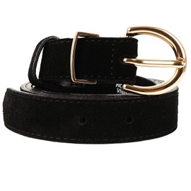 Womens Genuine Leather Belt for Casual Waist Belt Black Leather with Gold Buckle Fashion Ladies Belts for Jeans Pants Dress