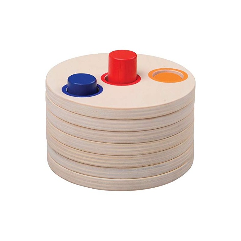 Constructive Playthings SAN-24 Wooden Logic Stacking Puzzles, Colorful Stackable Puzzle