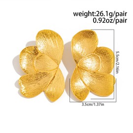 Gold Irregular Petal Statement Earrings Bold Large Flower Floral Leaf Chunky Unique Big Drop Fashion Vacation Dangle Earring Funky Jewelry for Women (Style 2)
