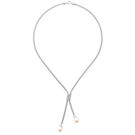 EDS Jewels Attractive Rhodiumed 925 Sterling Silver Ladies Necklace with Cubic Zirconia/CZ, Freshwater Cultured Pearl - 10 Grams WJS39205