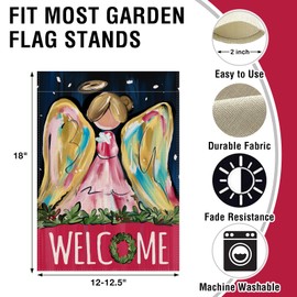 Artofy Welcome Christian Christmas Angel Small Decorative Garden Flag, Religious Xmas Holiday Yard Lawn Outside Decor, Winter Wreath Burlap Outdoor Home Decoration Double Sided 12 x 18