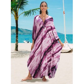 Yanziliu Kaftan Dress for Women,2025 Plus Size Hawaiian Batwing Sleeve Beach Cover Up Summer Swimsuit Dresses Purple