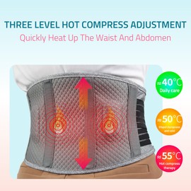 MEEEGOU Lumbar Massager Belt, Back Support, Adjustable Heating and Massage Wrap, Ergonomic Design for All Waist Sizes, Full Coverage Relief for Older Man and Women