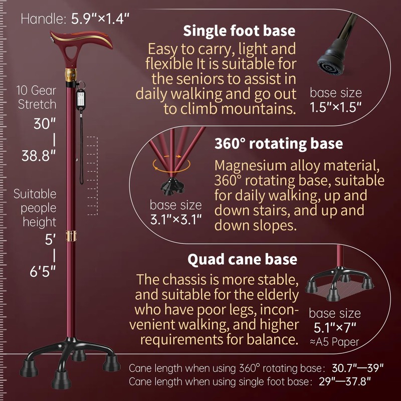 ispuoocti Smart Alarm Walking Cane for Men & Women, Telescopic