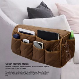 Armrest Organizer for Recliner Couch Sofa Chair, Dustproof Waterproof Armchair Caddy Remote Control Holder with 14 Multifunctional Storage Pockets for Smart Phone, Book, Magazines(Brown)
