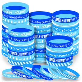 Morcheiong 42 Pieces Christmas Rubber Bracelets 7 Classic Design Silicone Wristbands for Merry Xmas Party Favors (Blue)