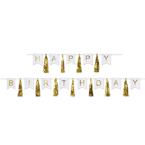 Club Pack of 24 Gold and White 'Happy Birthday' Banners